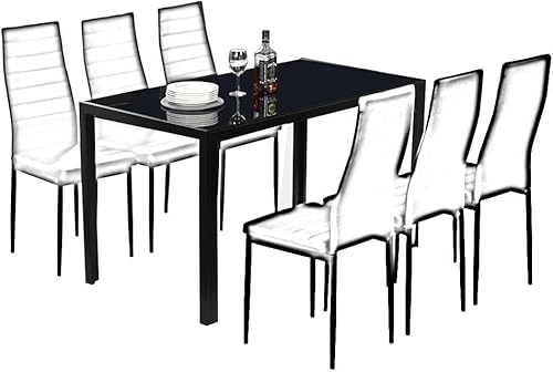 Miniatura 4 de Moderna mesa de comedor rectangular de vidrio templado de 52.76 pulgadas de ancho con patas de metal para cocina, comedor, color negro