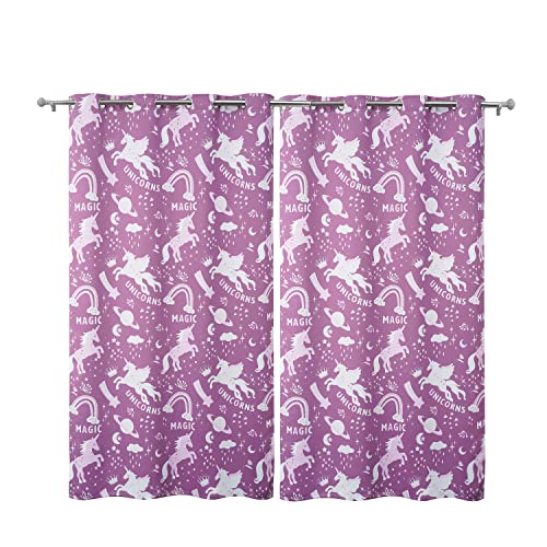 Meganjdesigns New Set Lucy Eyelet Ring Kids Room Darkening Blackout Window Panel Curtains Window Nursery Curtain 63 Inches Length - Pack Of 2 (Unicorn, 42" W X 63" L) #TOP1