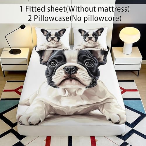 Drap housse microfibre douce bouledogue français avec impression 3D relief - 3