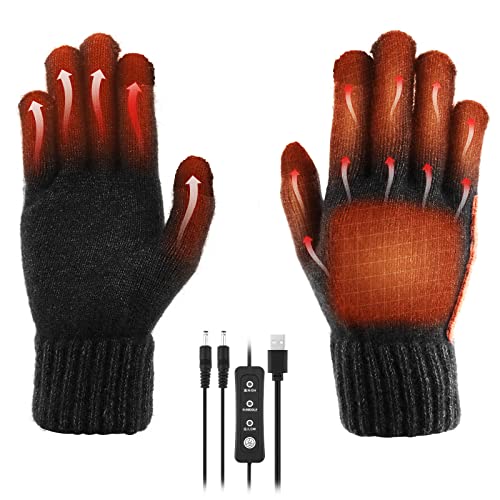 Aceshop Guantes calefactables USB para Hombres y Mujeres, Invierno Dedo Completo calefactables Lavable Punto Guantes Invierno Calentadores de Manos Guantes con 3 Temperaturas Ajustables para Invierno