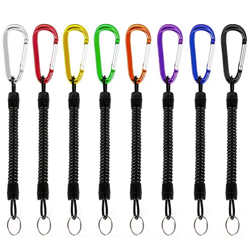 Preisvergleich Produktbild TSLIKANDO 8 Stück Spiralschlüssel-Schlüsselanhänger aus dehnbarem Kunststoff, Feder-Schlüsselringe mit ausziehbarem D Karabinerhaken für Schlüssel, Taschenlampe, Zange, Fisch-Werkzeug, ., 8 Stück