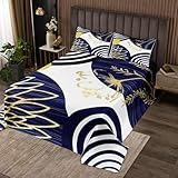 Homewish Marineblau Boho Modern Bedspread Frauen Männer Erwachsene Mitte des Jahrh&erts Abstract Tagesdecke 170x210cm Böhmische Geometrie Bettüberwurf Chic Zeitgenössische Streifen Steppdecke
