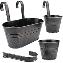 3 Pcs Metal Wall Hanging Planter Pots, Vintage Flower Pots for Railing Fence, Hanging Bucket Pots, Window Flower Plant Holder with Detachable Hooks Home Decor Black