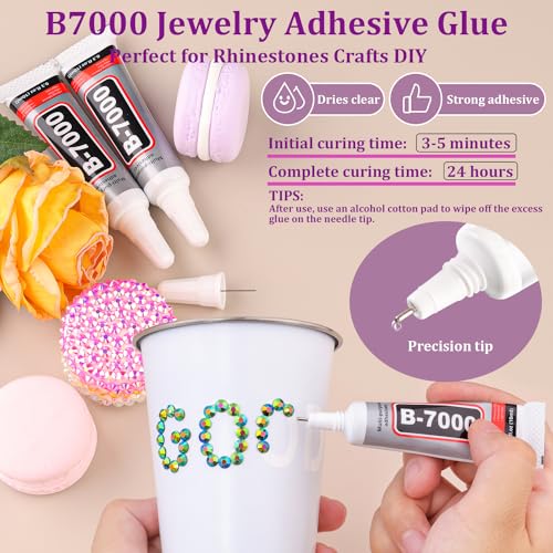 Image of Resin Jelly Rhinestones for Crafting with B7000 Jewelry Glue, 1 Box Emerald Black Flatback Crystal with 3Pcs 10ml Glue, Bedazzling Non Hotfix Gems for DIY Tumblers Clothing Shoes Manicure