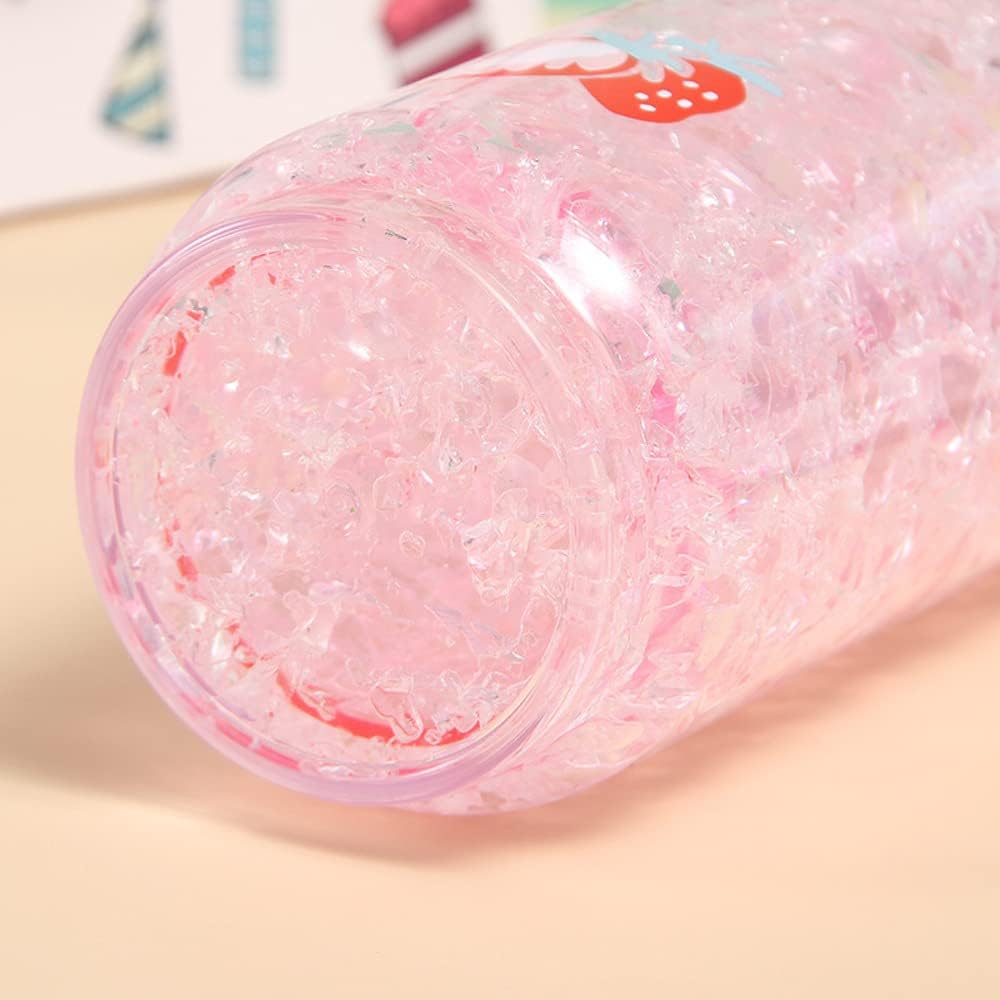 Kawaii Magic Cooling Bottle for Summer Cute Kawaii Refrigeration Bottle with Crushed Ice Gel Double Walled Clear Water Bottle for Kids Adults Refrigerating Coffee Juice Soda Milk Tea Drinks (Peach)