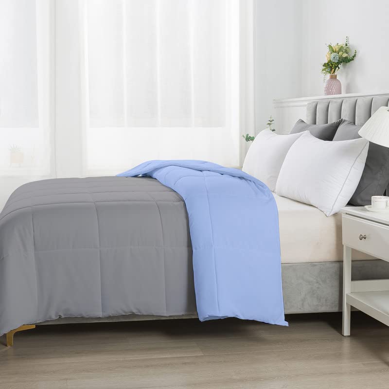Image of Razzai Restful Sleep Microfiber Summer Season Ac Reversible Comforter 220 GSM (60 inch x 90 inch Inches /152cm x 228cm) - Single Bed Comforter|Silver /Sky Blue|