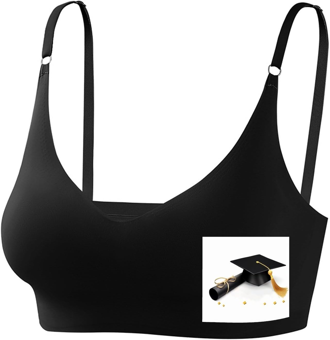 Graduation Congratulations Bra with Adjustable Straps, Coverage Bralette, Women Seamless Bra, Push Up Wireless Bras Medium Black