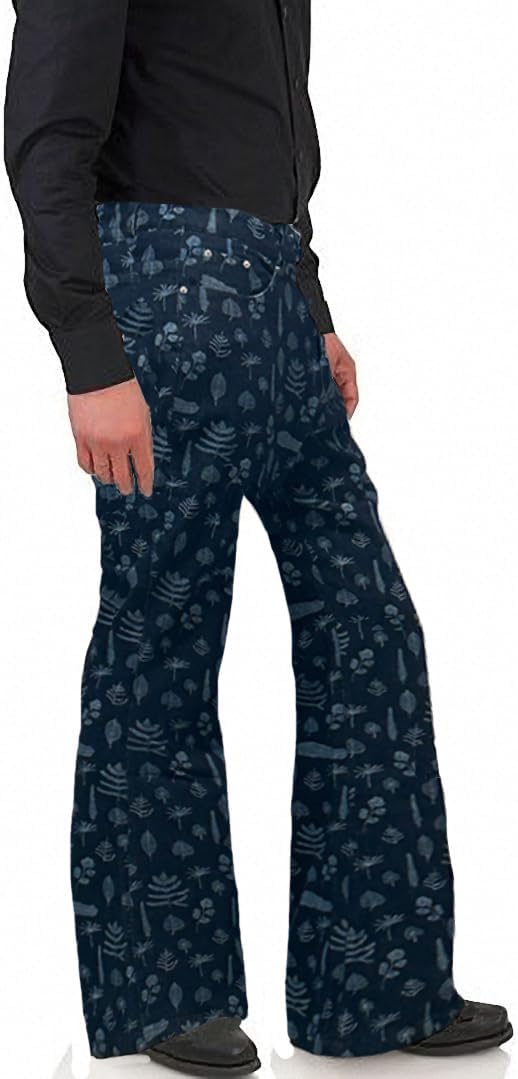 Men's Relaxed Vintage 60s 70s Bell Bottom Tassel Printing Trousers Stretch Classic Comfort Flared Disco Denim Jeans - Image 2