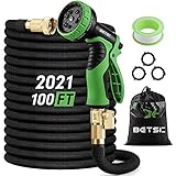 Expandable Garden Hose 100 FT, Lightweight Water Hose with 10 Function Hose Nozzle, Super Durable 3750D Leakproof Flexible Hose with 3/4' Solid Brass Fittings, Portable and Kink Free