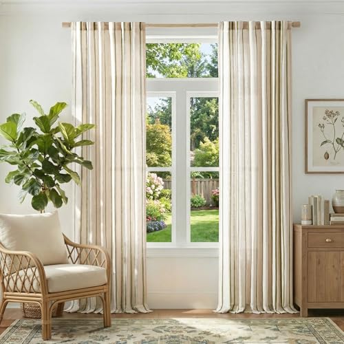 jinchan Light Filtering Striped Linen Curtains 96 Inches Long 2 Panels