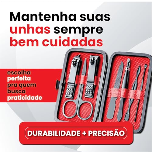 Combo Cortador de Unha em Aço Inoxidável Portátil 7 Peças - com Estojo Compacto e Completo para Cuid