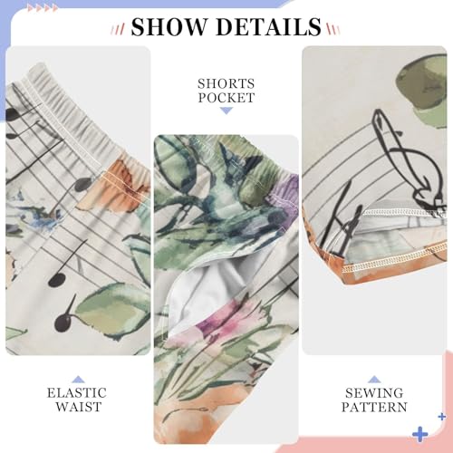 ZZXXB Music Note and Flowers Boys Long Pants Soft Trousers Elastic Waist Kids Lounge Bottoms with Pockets S-XL4