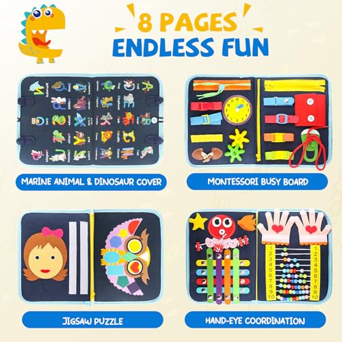 Image of Toddler Busy Board, Montessori Sensory Toys for Boys, 3-8 Year Old Girl Toddler Travel Toys, Educational Learning Activities Board for Motor Skills, Birthday Gifts for Airplane Car, Pink