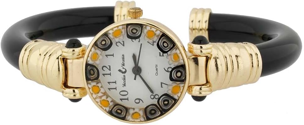 Glass Of Venice Murano Glass Millefiori Bangle Watch - Black