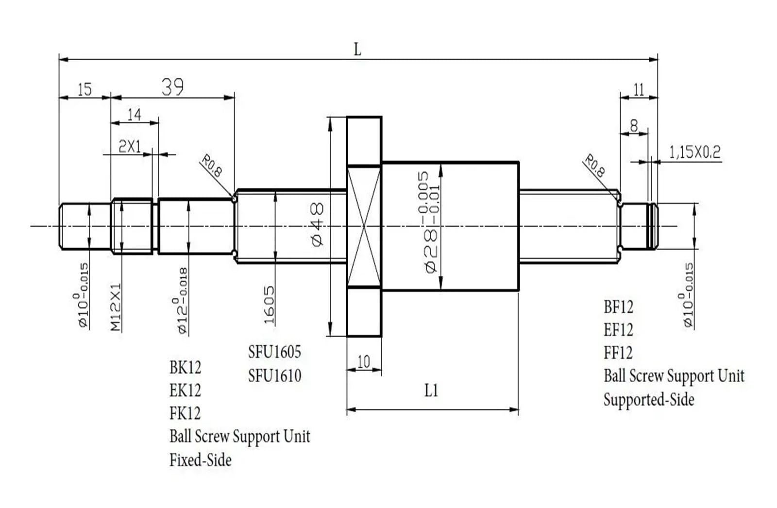 Metal Ball Screw nut SFU1605 Rolled Ball Screw C7 End Machined Length 200-9000mm + Nut Housing BK/BF12 End Support + Coupler RM1605 Ballscrew Set(300mm)