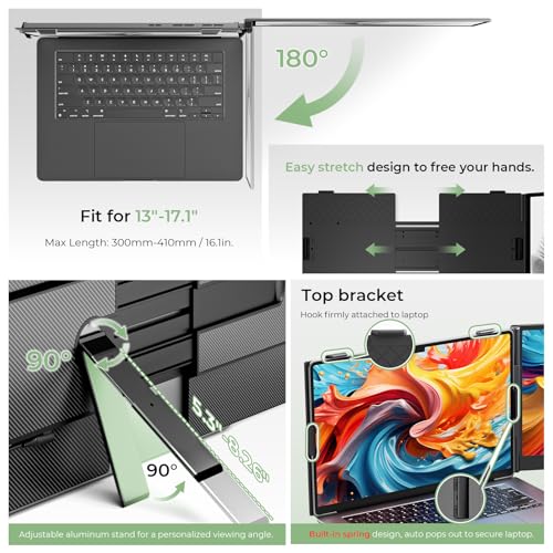 Image of ZUMWALT Laptop Screen Extender, 14 inch FHD 1080P Dual Portable Monitor for Laptop, Ultra-Thin Travel Monitor Extender Fit 13 inch-17.3 inch, Plug and Play Compatible with Windows /Mac /Android /Chrome /Switch