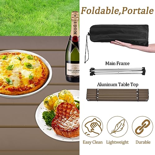 Image of Grope Small Folding Camping Table with Aluminum Table Top, Beach Table for Sand with Carrying Bag,Prefect for Outdoor, Picnic, BBQ, Cooking, Festival (Coffee-M)