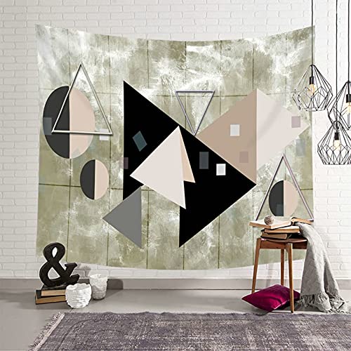 Tapiz de pared geométrico de 150x130 cm en negro, gris y rosa para decoración