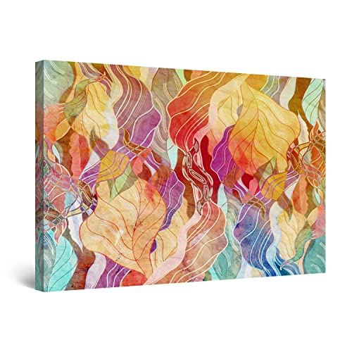 Startonight キャンバスウォールアート 抽象的なマルチカラーの葉、アートワーク 大きな絵画 フレーム入り 80 x 120 CM