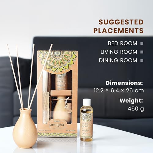 Image of IRIS Amogha Reed Diffuser | 100ml Fragrance Oil + 8N Reed Sticks | Long-Lasting Aromatherapy Diffuser for Home & Office | Smoke-Free, Flame-Free Air Freshener | Ideal for Gifting (Lemon Grass)
