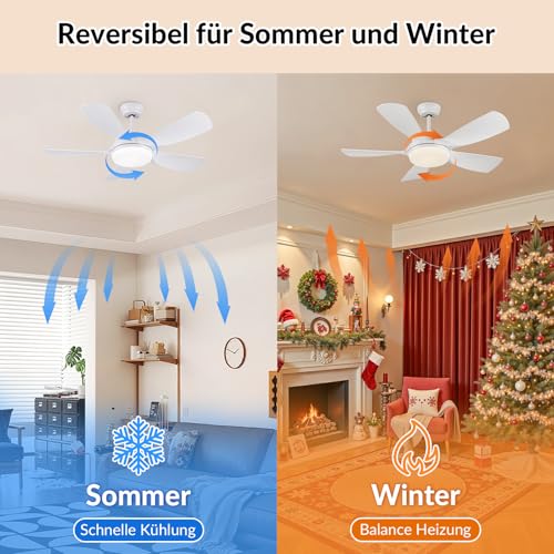 Newday Deckenventilator mit Beleuchtung und Fernbedienung Leise, 106cm Deckenventilatoren Weiß mit Licht Dimmbar, Ventilator Decke mit 5 Flügel Motor DC Speicherfunktion für Schlafzimmer, Wohnzimmer
