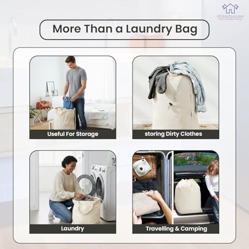 LFH Home Cotton Canvas Extra Large Laundry Bag with Handle, Stylish Drawstring Heavy Duty Laundry Bags For Travel, Home, Hotel, College Dorm and Camp Storage Bag 24x36 Inch, White by LFH Home Private Limited - Image 6