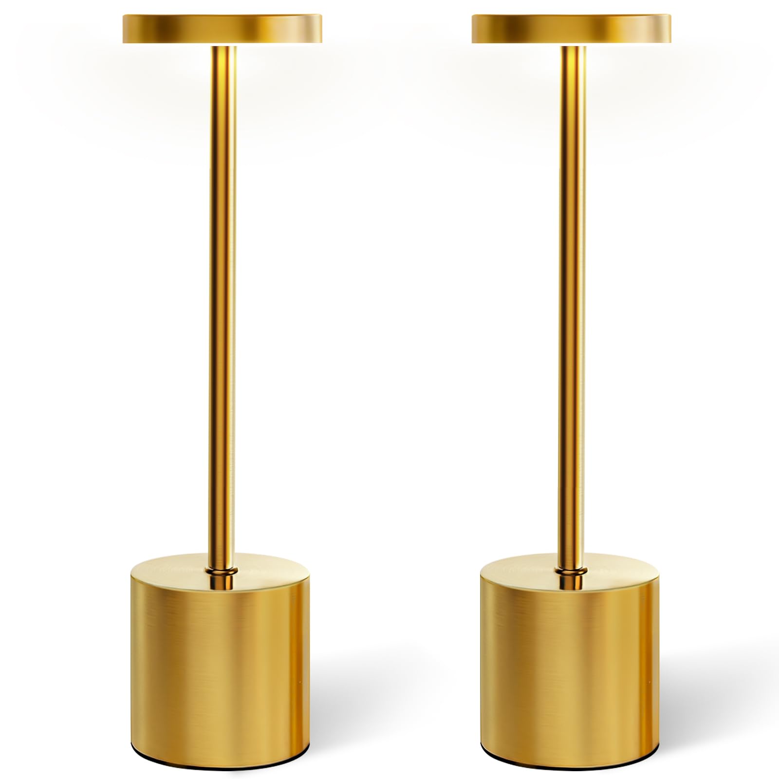 AUDLES Rechargeable Table Lamp – 2 Pack Touch Lamps, Cordless Desk Lamp, 5000mAh Battery Operated Lamp with 3-Color Dimmable Light, Portable LED Lamp for Bedroom, Dining Room, Patio, Outdoor (Gold)