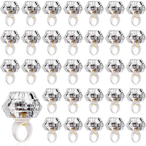 Vicenpal 50 Pack Flashing LED Light up Rings Bachelorette Party Favors Plastic Diamond Rings Flashing Glow in The Dark for Bridal Shower Game Wedding Birthday Party Decorations(Colored Light)