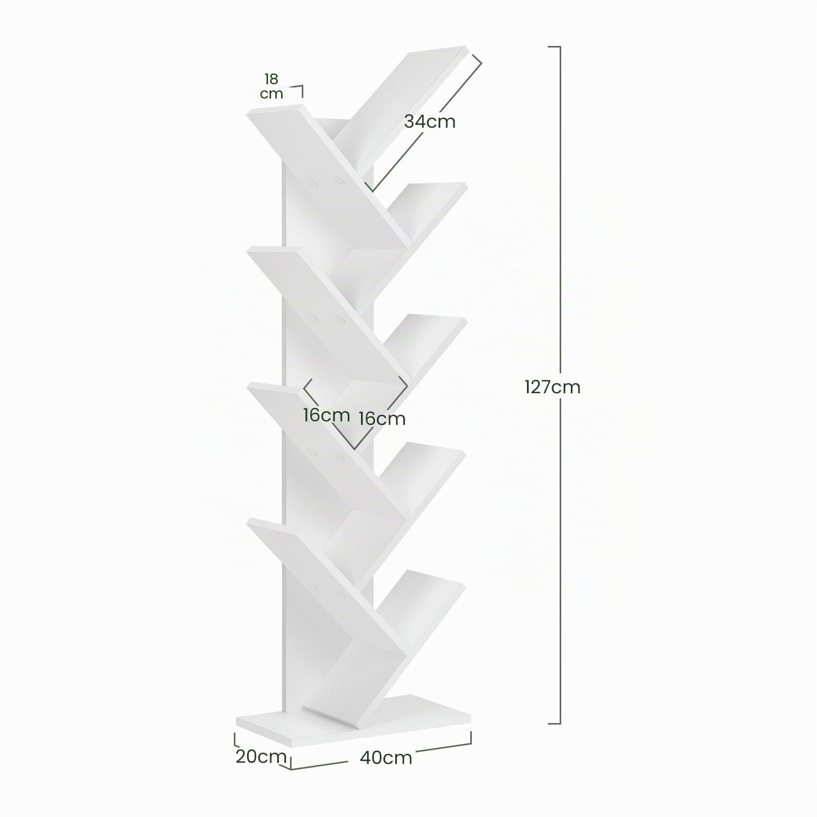 EUGAD Libreria ad Albero Moderna Scaffale Salvaspazio a 9 Ripiani in Legno Porta Libri per Soggiorno Camera Studio Bianco, 40x20x127cm