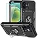 Yiakeng for iPhone 12 Mini Case with Screen Protector: [Military Grade 20ft. Drop Tested] Slide Camera Cover Ring Shockproof Protective Phone Case for - iPhone 12 Mini (Black)
