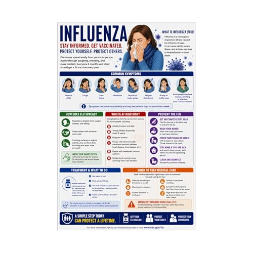 Influenza Information Poster Flu Symptoms Prevention Vaccination Tips