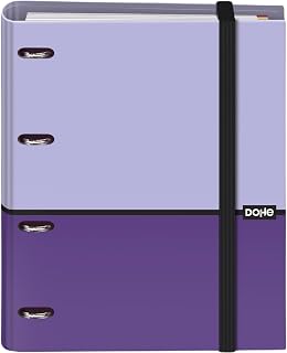 Dohe - Archivador con Recambio - Carpeta 4 Anillas, A4 (28x32 cm), 100 Hojas Cuadriculadas 5x5 mm, 4 Separadores de Colores, Sobre para Almacenamiento Extra y Cierre de Goma - DUO Morado