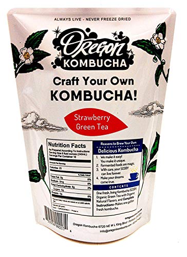 Kombucha Starter Kit by Oregon Kombucha | Organic Strawberry Green Tea and Scoby w/ Starter Liquid - Raw Culture Brews 1 Gallon of Delicious Kombucha, Guaranteed