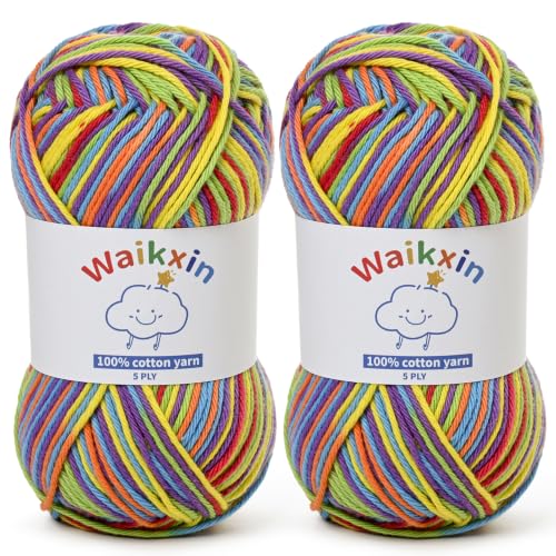Image of Cotton Yarn for Crocheting - 262.4yds / 3.52oz Baby Yarn for Crocheting Soft - 100% Milk Cotton Yarn 5 Ply Crochet Amigurumi Yarn for Crafts&Puzzle /Socks /Hats(2 Rainbow)