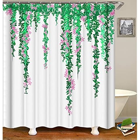 DiShang Fabric Shower Curtain, Floral Blossom Purple Watercolor Wisteria Nature for Girl Spring Leaves Weeping Vine Polyester Designer Cloth, Print Decorative Bathroom Hooks, 72 w x 72 L inch (GZ02) Cover
