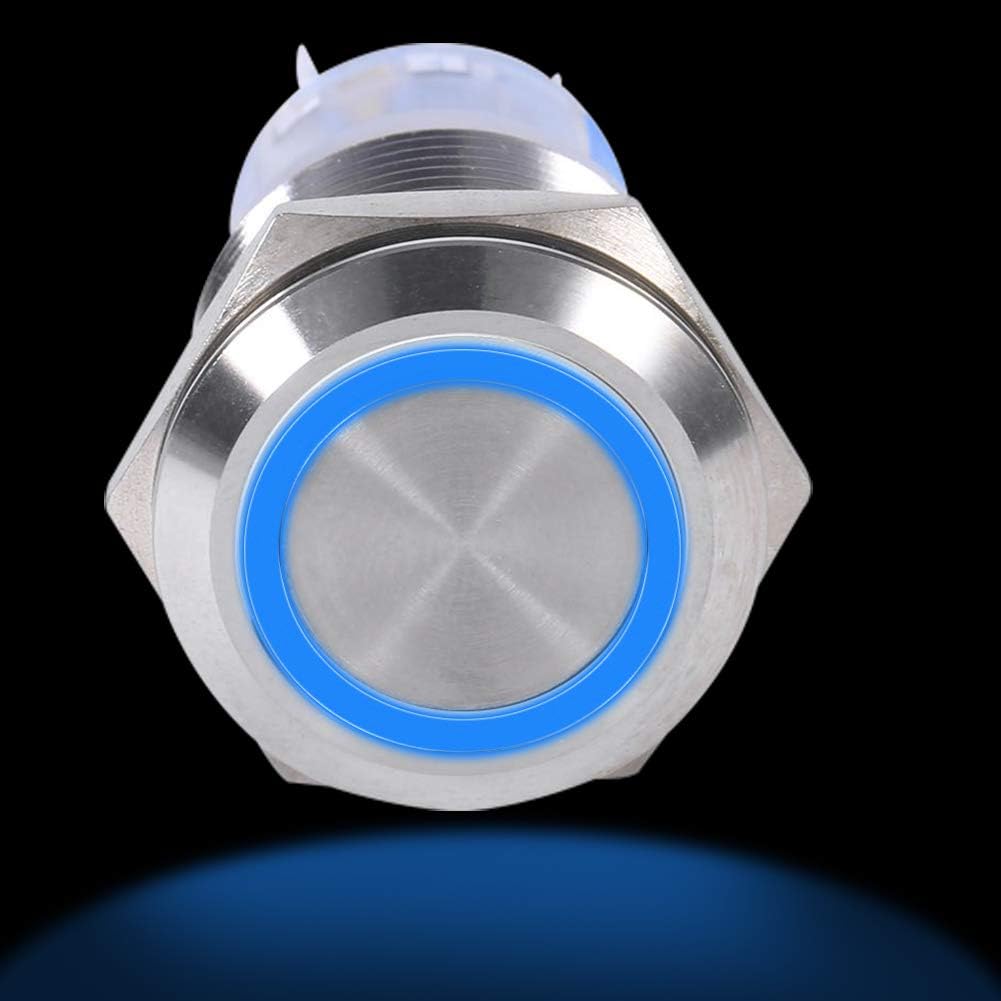 Selflocking Button，Keenso 19mm 12V LED Stainless Selflocking Latching Push Button Switch OnOff Button Switch 1NO1NC(Blue)