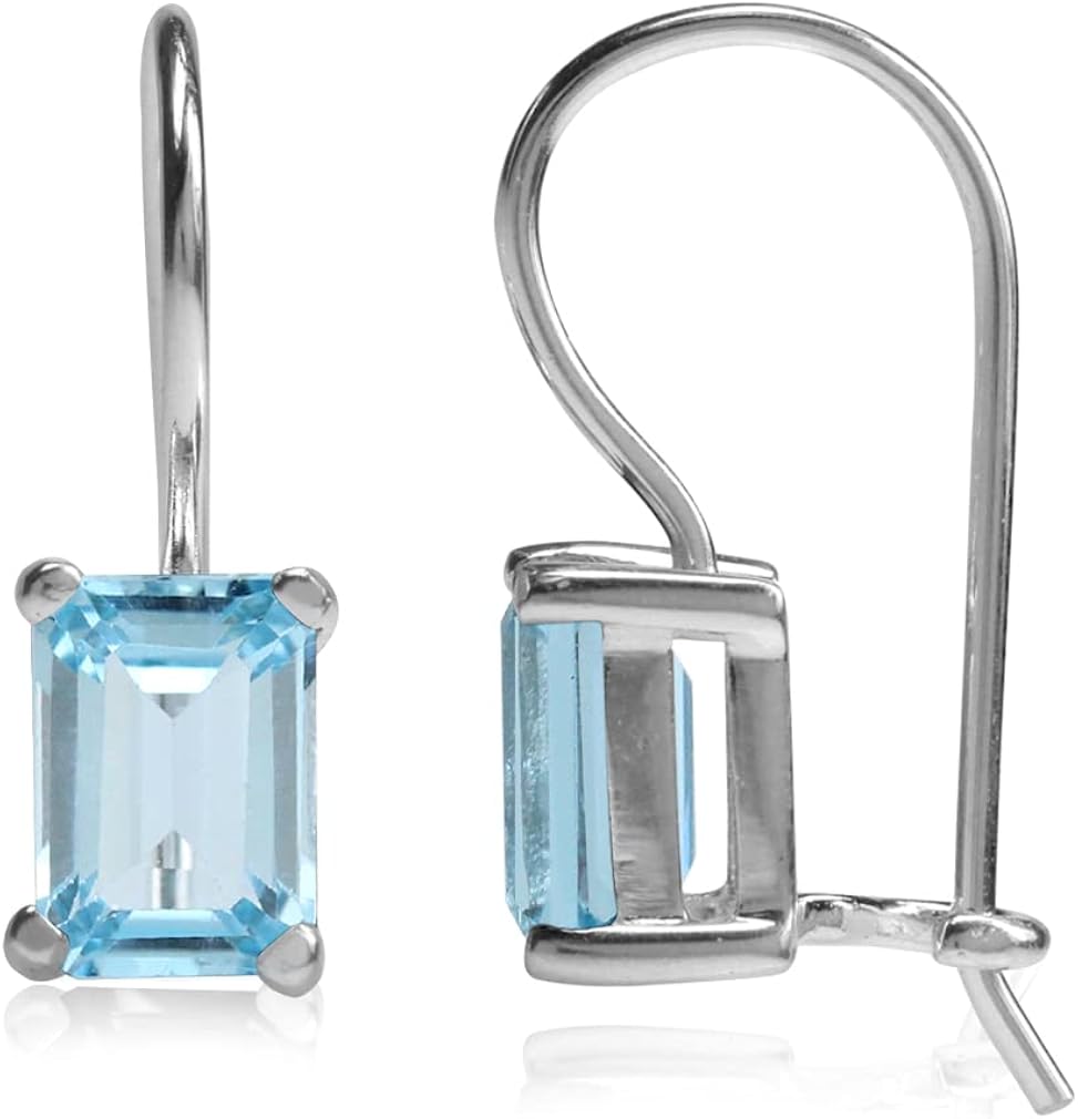 Silvershake 7X5mm Octagon Shape Birthstone Gemstone 925 Sterling Silver Hook Closure Earrings Jewelry for Women