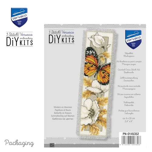 Image of Vervaco Cross Stitch Bookmark Kit Butterfly on Flowers IV 2.4 inch x 8 inch