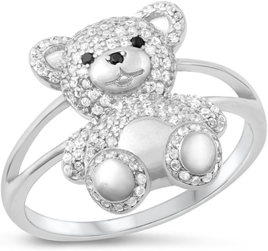 Clear CZ Fashion Ring New .925 Sterling Silver Teddy Bear Band Sizes 5-10