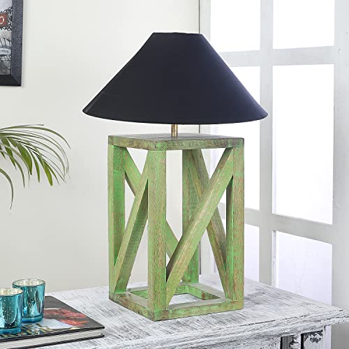 Image of tu casa Table Lamps with Mango Wood Base & Black Cotton Shades for Home Decor, Bedrooms, Living Room, Gifting, Diwali Decoration, Dining Space, Study Room, Hall (Height- 51cm) - Bulb not Included