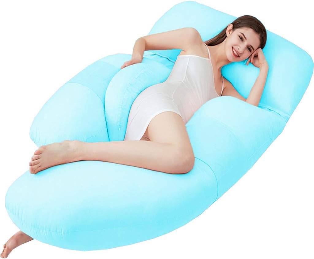 Angel MommyPremium Full Body Pregnancy Pillow G-Shaped Maternity Pillow with Cotton Zippered Cover (Light Blue)