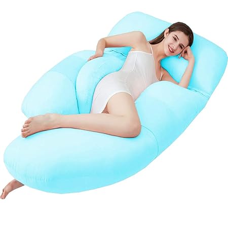 Angel Mommy Premium Full Body Pregnancy Pillow G-Shaped Maternity Pillow with Cotton Zippered Cover (Light Blue)