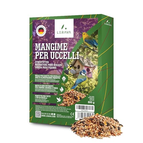 LERAVA® Mangime per Uccelli Selvatici [per Tutti i Tipi di Uccelli] - 800g - Cibo Nutriente - Perfetto per Inverno - Semi per Casette e Aree Protette - mangime uccelli selvatici Energia e Forza