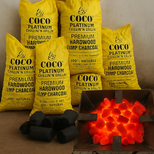 Coco Platinum Premium - Carbón vegetal de madera dura - Combustible para barbacoa 100% natural para asar 45 libras