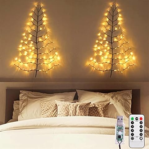 YXYQR 2 Pack Brown Wall Decor Artificial Lighted Tree Branches Lamp with Remote Timer, Battery/USB Plug Powered, 30 Inch 90leds Hanging LED Tree Fairy Lights for Christmas, Home, Indoor, Outdoor Cover