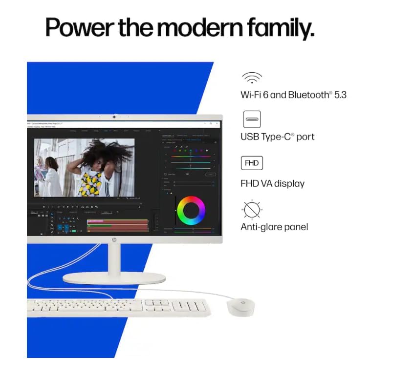 Image of HP 22 inch All-in-One Desktop Computer, 8GB DDR5 RAM, 128GB UFS Storage & 512GB External,13th Gen Intel Quad-Core CPU, FHD VA Display, WiFi 6, Bluetooth 5.3, RJ45, USB-C (10Gbps), UHD Graphics, 720p Cam