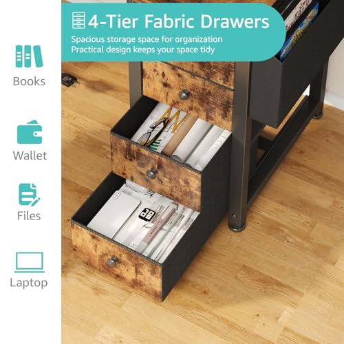 Lufeiya L Shaped Computer Desk with Drawers & Storage Shelves, 55 Inch Corner Desk with Power Outlet for Home Office Bedroom, L-Shaped Teen PC Gaming Desks with Fabric Drawer, Rustic Brown
