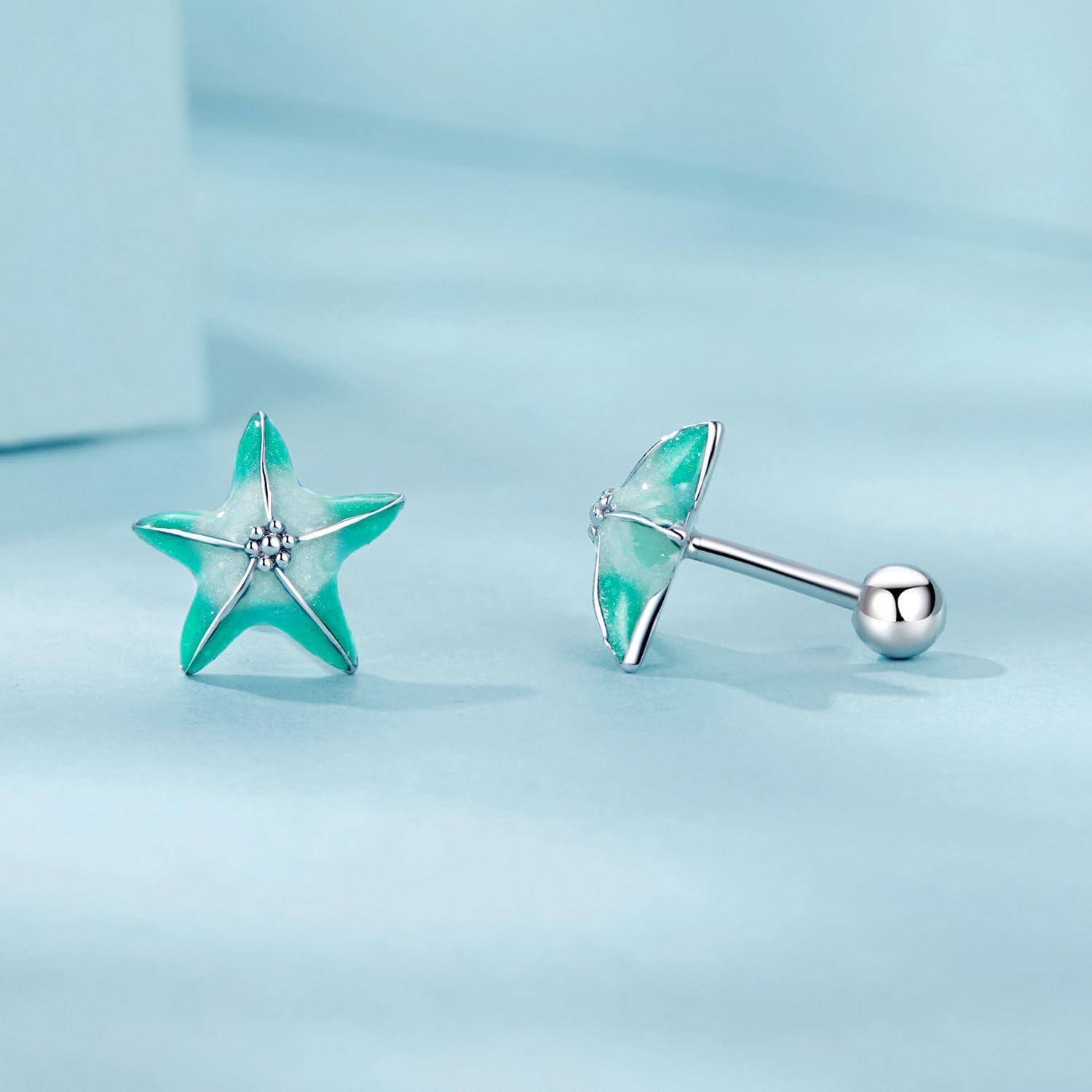 Shysnow Starfish Turtle Seashell Stud Earrings Sterling Silver 925 Blue Cubic Zirconia Ocean Sea Aniaml Jewelry Gifts for Her Women