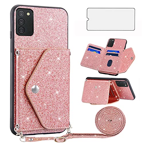Coque Samsung Galaxy A02s avec lanière à paillettes et sangle bandoulière amovible Asuwish