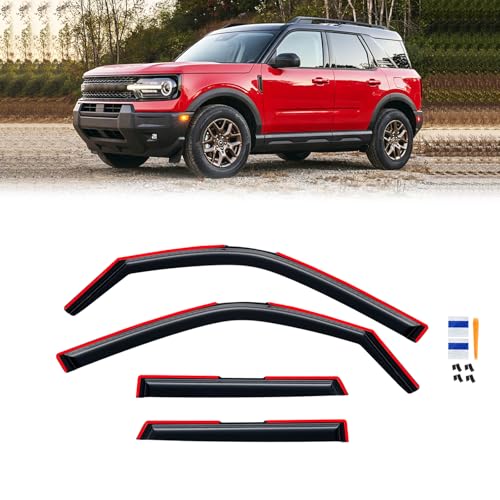 Image of in-Channel Rain Guards for 2021-2026 Ford Bronco Sport, Window Visor Shields Vent Deflector Shade Wind Dark Smoke 2022 2023 2024 2025 21 22 23 24 25 26, Tape-On Outside-Mount, 4PCS